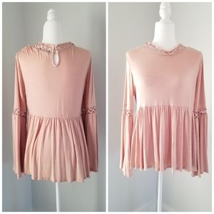 Nanette Lepore Blush Pink Lace Long sleeve top medium